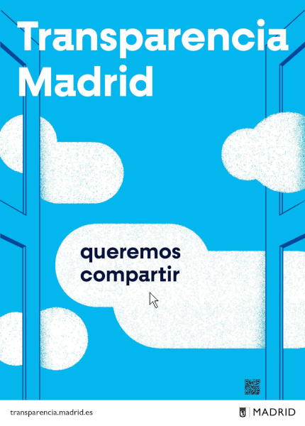 Cartel publicitario con el texto "Transparencia Madrid Queremos compartir"