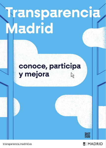 Cartel promocional con el texto "Transparencia Madrid Conoce, participa y mejora"