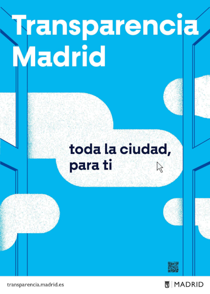 Cartel promocional con el texto "Transparencia Madrid toda la ciudad para ti" 