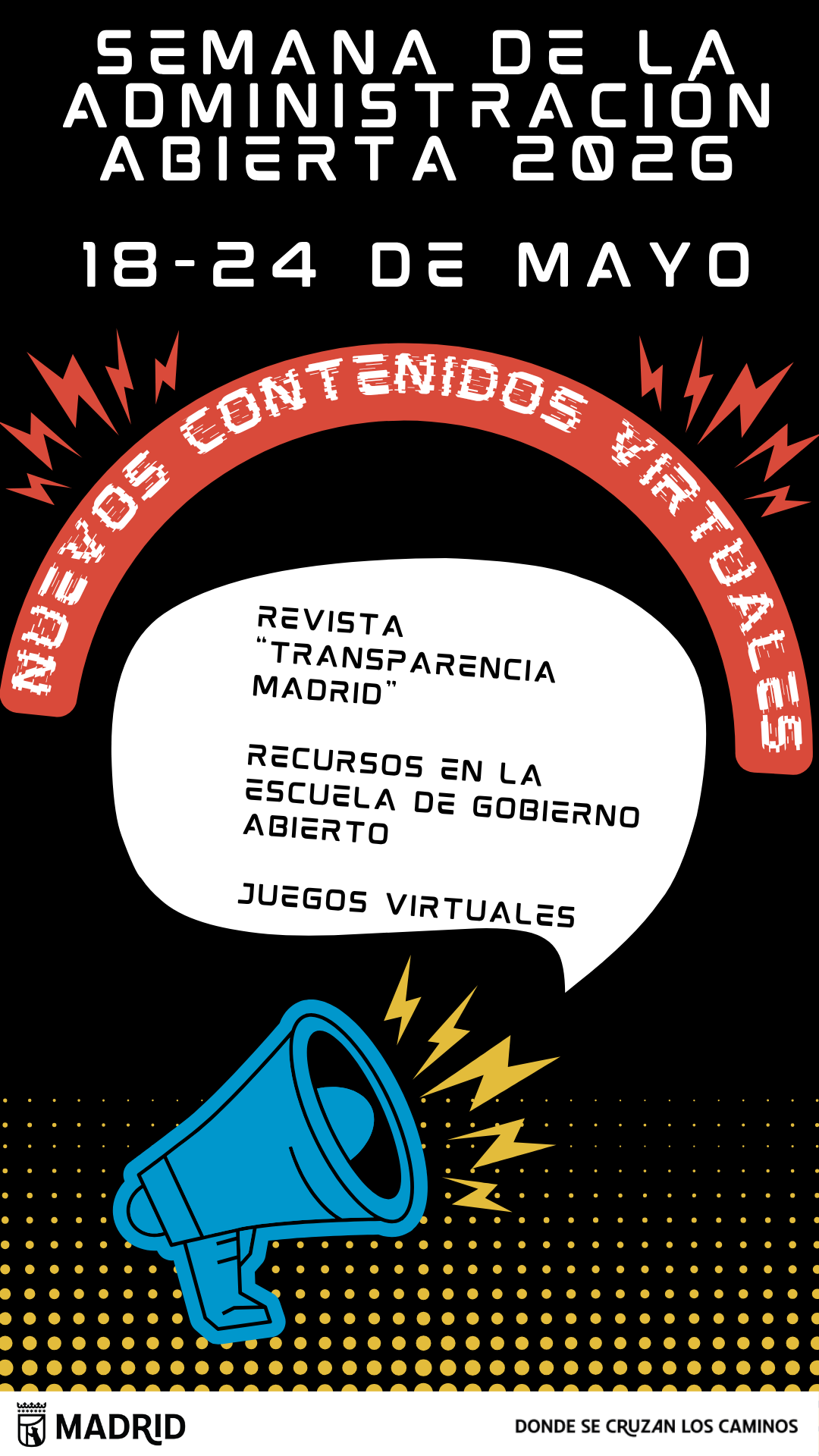 Imagen que anuncia nuevos contenidos digitales por la semana de la administración abierta, los contenidos son: juegos virtuales, revista de transparencia y recursos de la escuela de gobierno